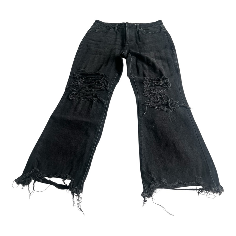 SO Goods for life Distressed Black Women Jeans Size 11/30W High Rise Kick flare